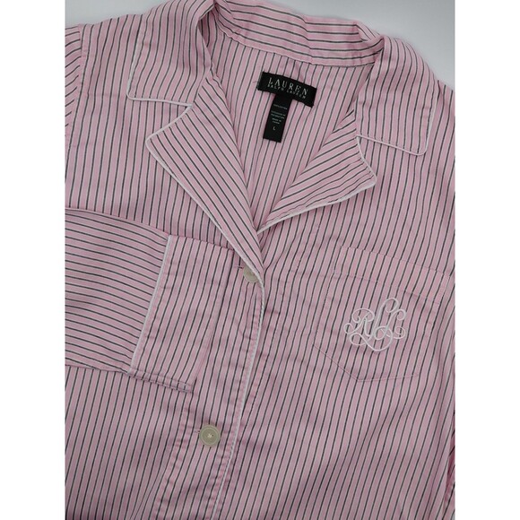 Lauren Ralph Lauren Other - Lauren Ralph Lauren Sleepshirt Women's Large Pink Gray Stripes Monogram Cotton